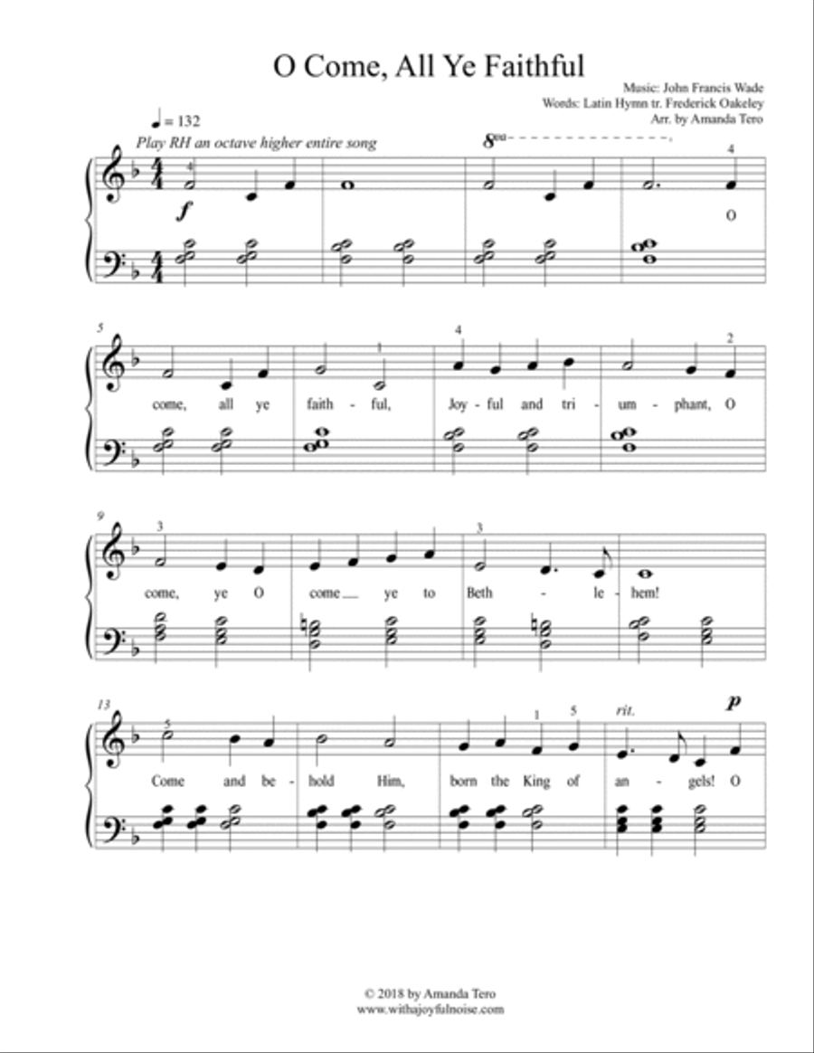 O Come, All Ye Faithful – Late Beginner/Elementary Christmas Piano Sheet Music Solo Easy Piano scores gallery preview page 2