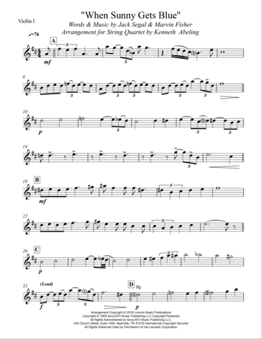 When Sunny Gets Blue String Quartet scores gallery preview page 6