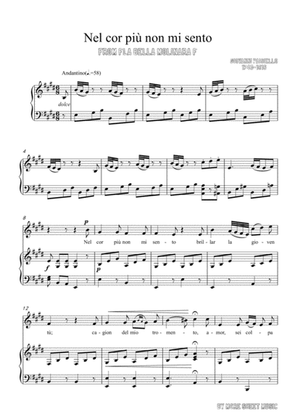 Paisiello-Nel cor più non mi sento in E Major,for Voice and Piano image number null