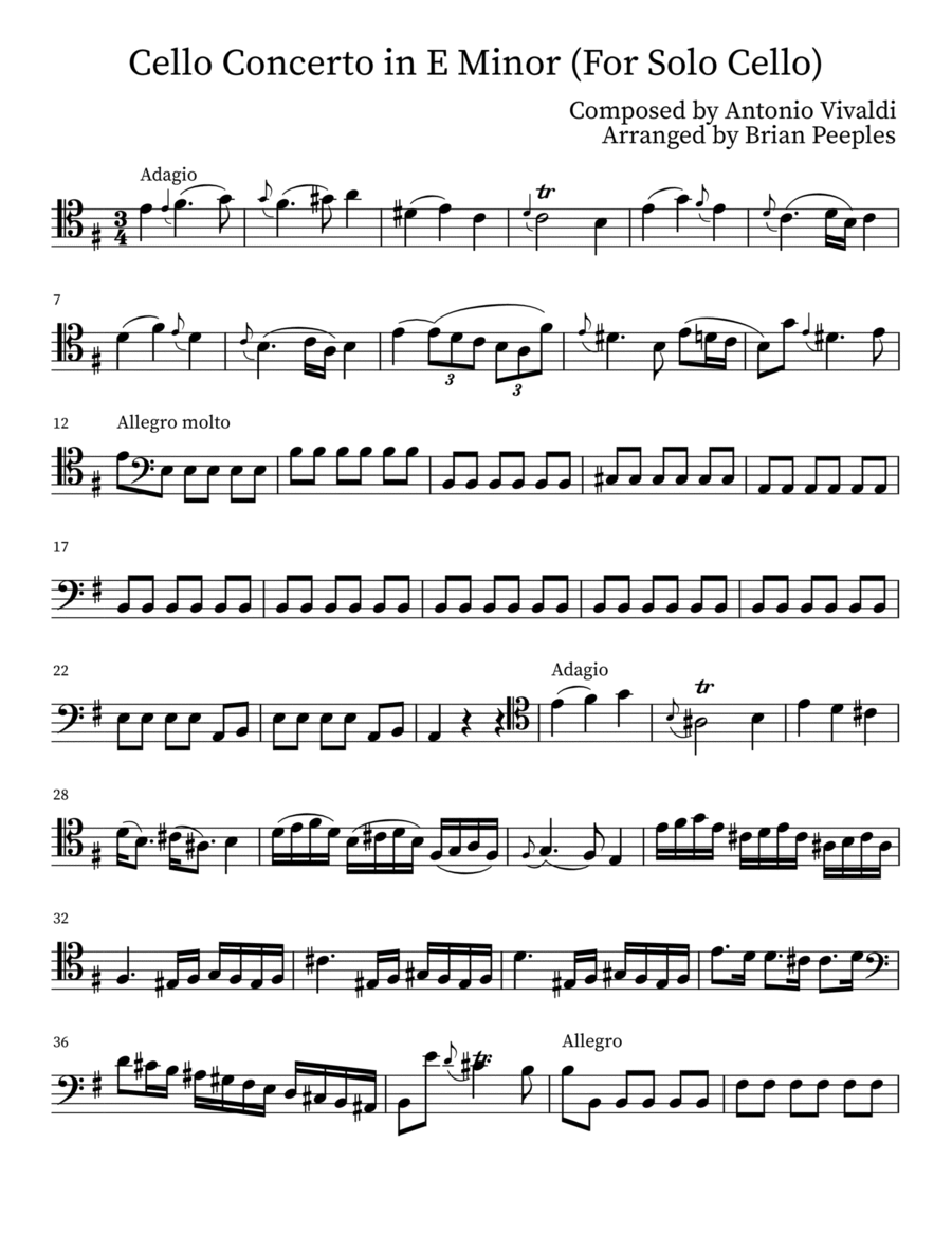 Cello Concerto in E Minor (RV 409) Cello Solo scores gallery preview page 1