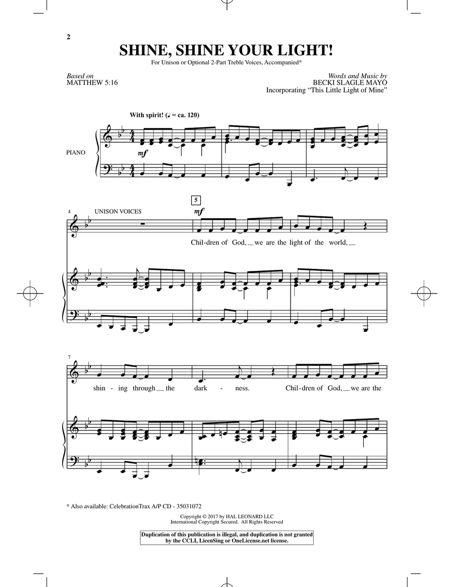 Shine, Shine Your Light! 2-Part scores gallery preview page 1