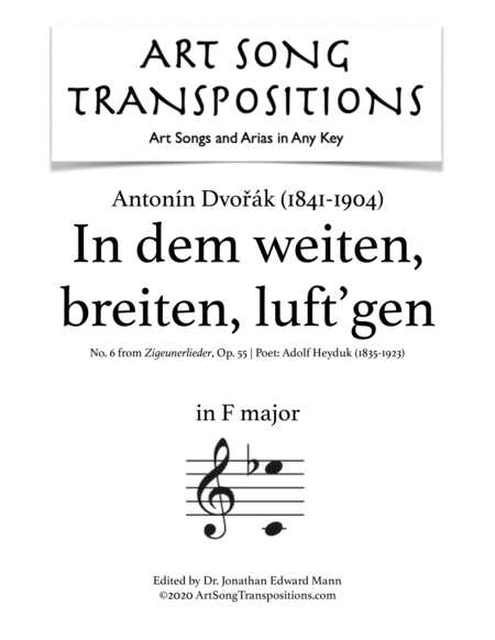 DVORÁK: In dem weiten, breiten, luft'gen, Op. 55 no. 6 (transposed to F major)