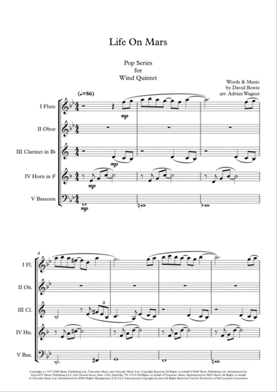 Life On Mars Woodwind Quintet scores gallery preview page 3