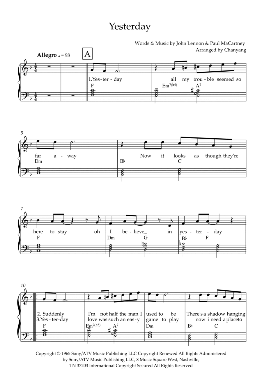 Yesterday Yesterday Voice scores gallery preview page 1