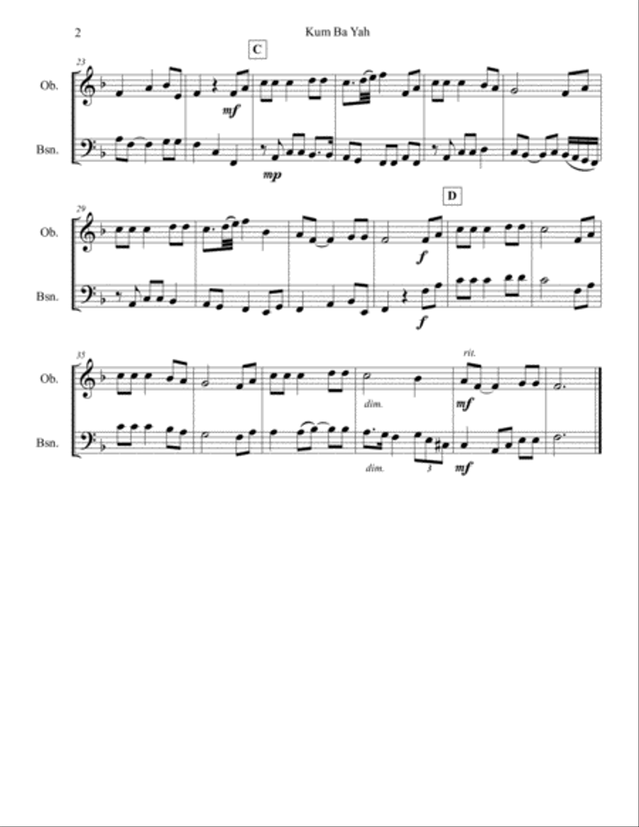 Kum Ba Yah (Oboe/Bassoon Duet) Woodwind Duet scores gallery preview page 2