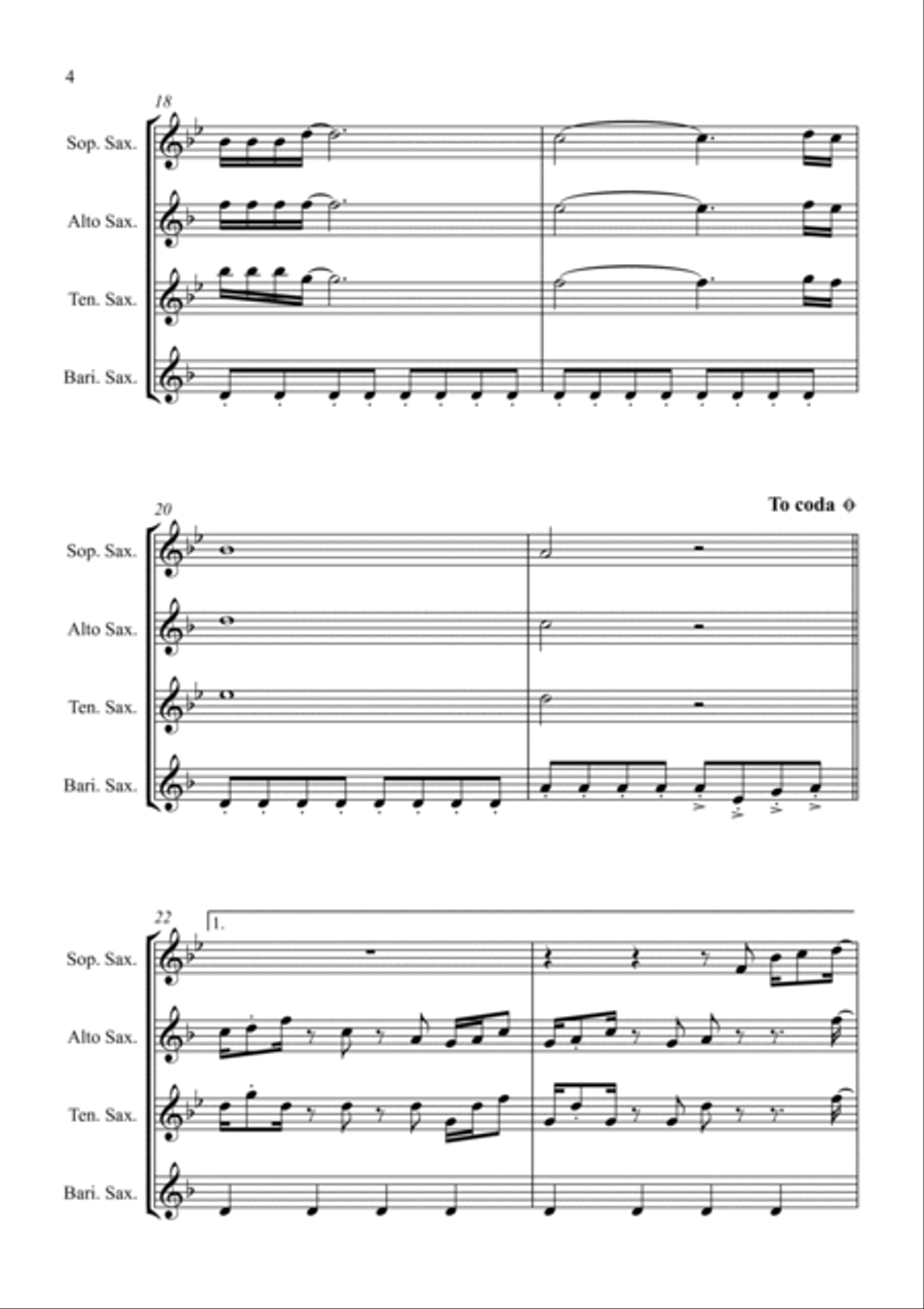 Stayin' Alive Saxophone Quartet scores gallery preview page 4