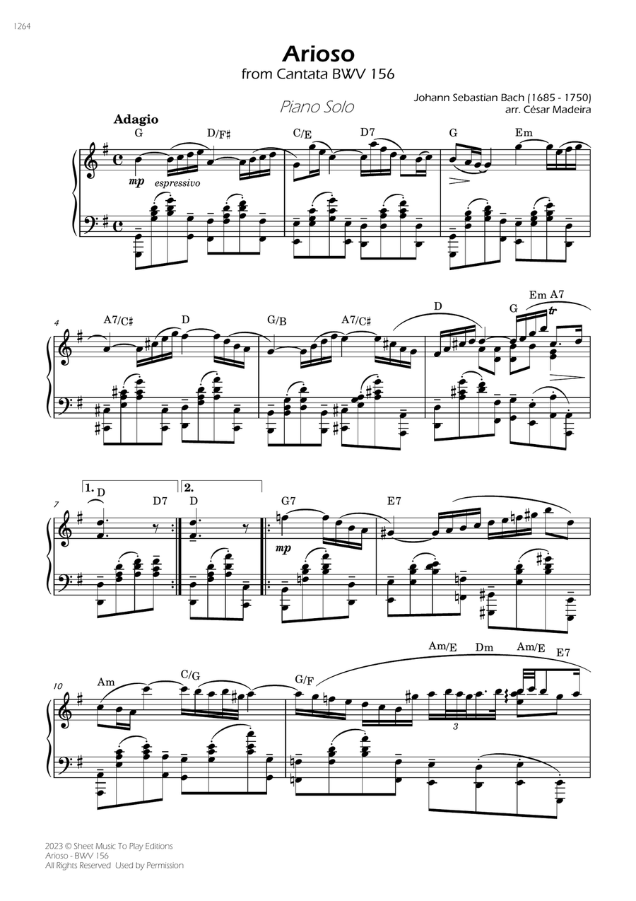 Arioso (BWV 156) - Piano Solo - W/Chords (Full Score) image number null