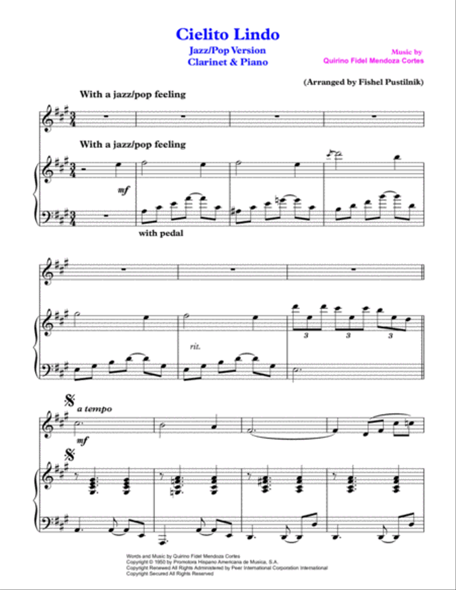 Cielito Lindo Clarinet Solo scores gallery preview page 2