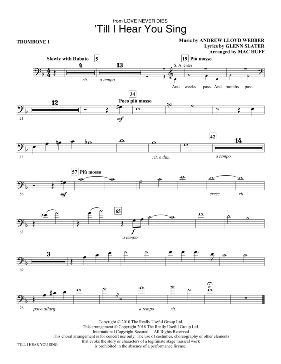 'Till I Hear You Sing (from Love Never Dies) (arr. Mac Huff) - Trombone 1