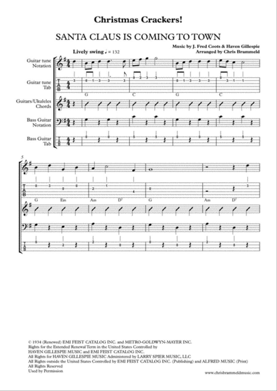Santa Claus Is Comin' To Town Guitar Tablature scores gallery preview page 1