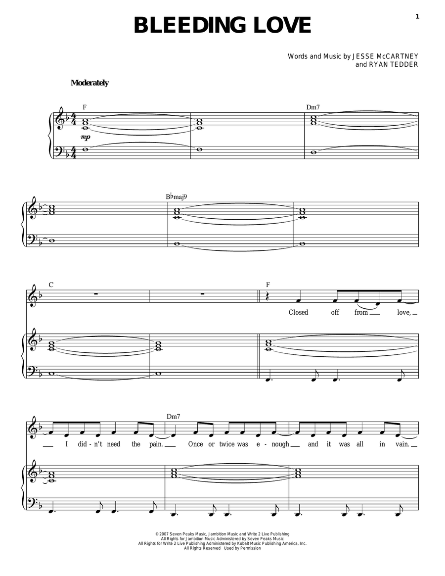 Bleeding Love Piano, Vocal scores gallery preview page 1