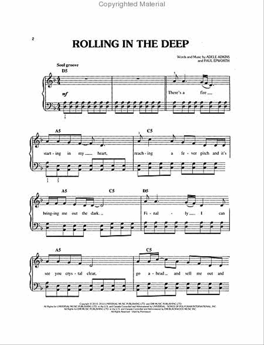 Rolling in the Deep Easy Piano scores gallery preview page 2