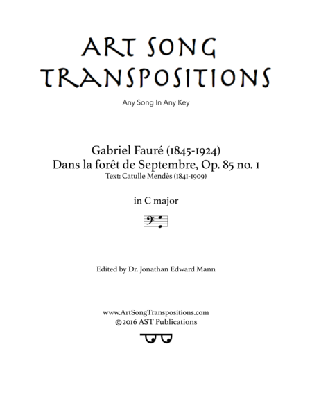 FAURÉ: Dans le forêt de Septembre, Op. 85 no. 1 (transposed to C major, bass clef)