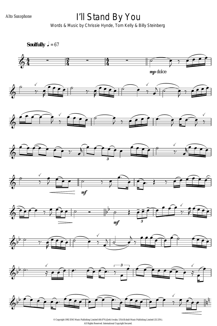 I'll Stand By You Alto Saxophone scores gallery preview page 1