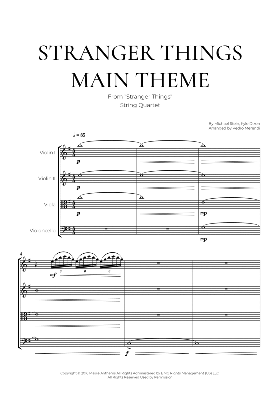 Stranger Things Main Title Theme String Quartet scores gallery preview page 1