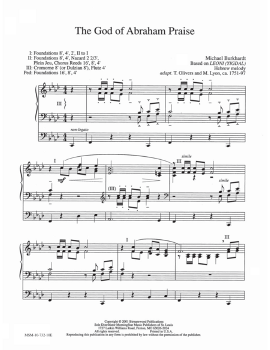 The God of Abraham Praise Organ scores gallery preview page 1
