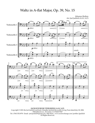 Waltz in A-flat major, Op. 39, No. 15 (for Cello Quartet)