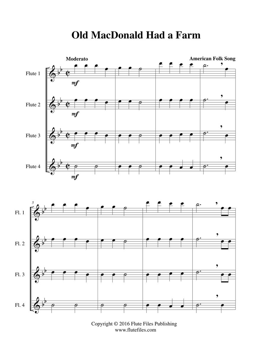Old MacDonald Had a Farm - Flute Quartet Flute Quartet scores gallery preview page 3