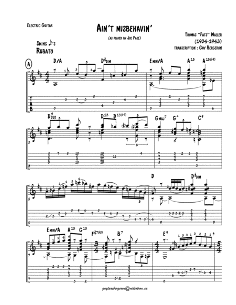 Ain't Misbehavin' Electric Guitar scores gallery preview page 1