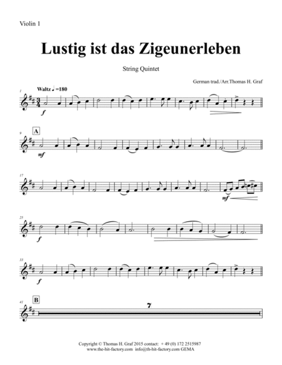 Lustig ist das Zigeunerleben - German Folk Song - Waltz - October Fest - String Quintet