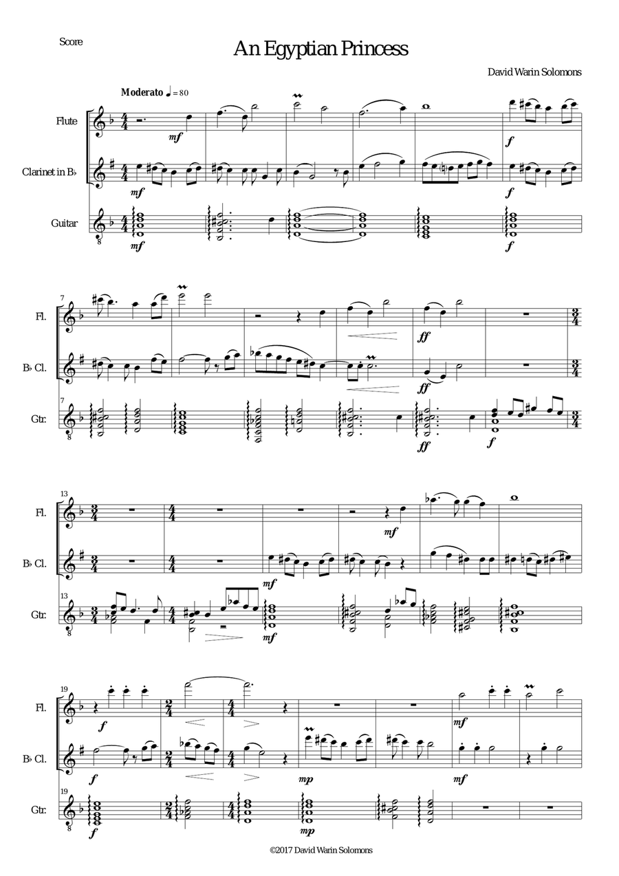 An Egyptian Princess for flute, clarinet and guitar Small Ensemble scores gallery preview page 1