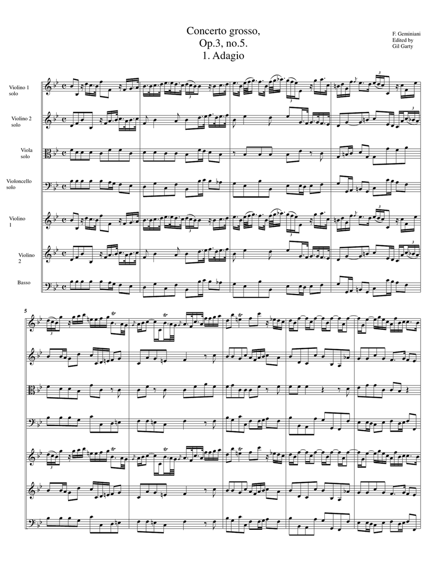 Concerto grosso Op.3, no.5 in B flat major String Orchestra scores gallery preview page 2