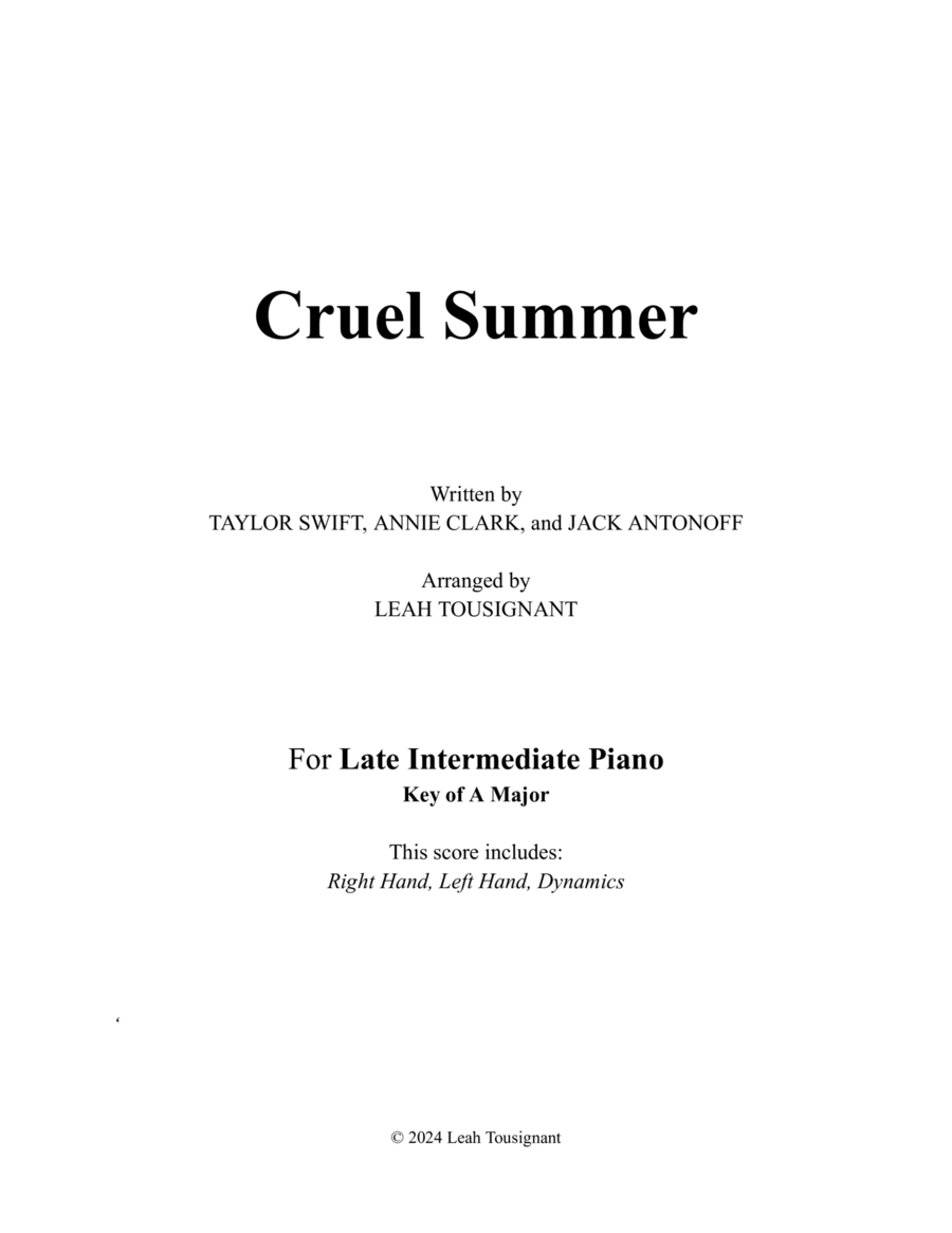 Cruel Summer Piano Solo scores gallery preview page 1