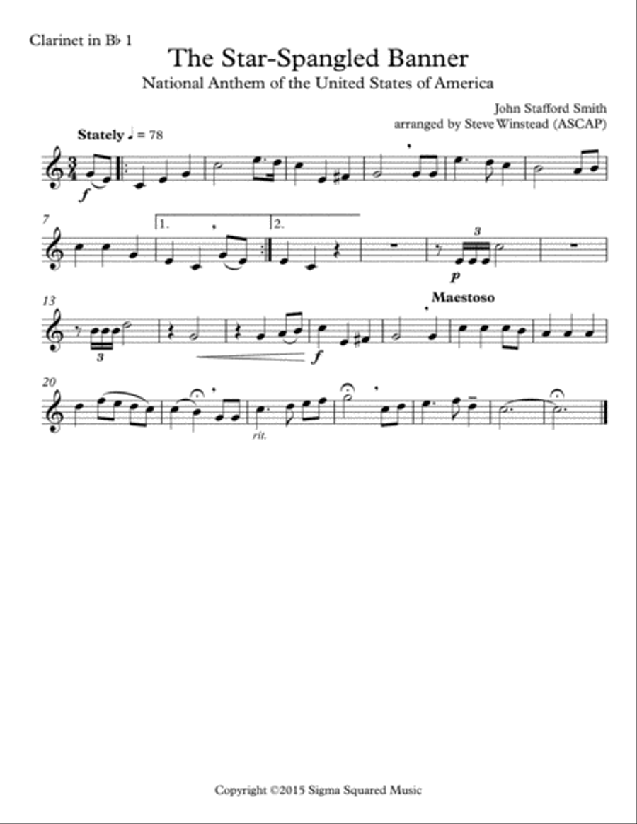 The Star-Spangled Banner for Clarinet Quartet or Choir Choir scores gallery preview page 4