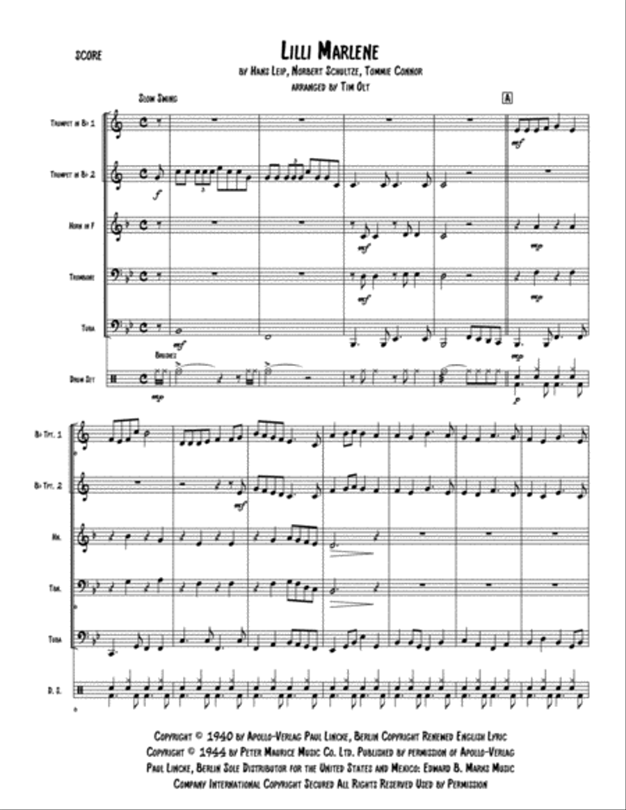 Lilli Marlene (lili Marleen) Brass Ensemble scores gallery preview page 1