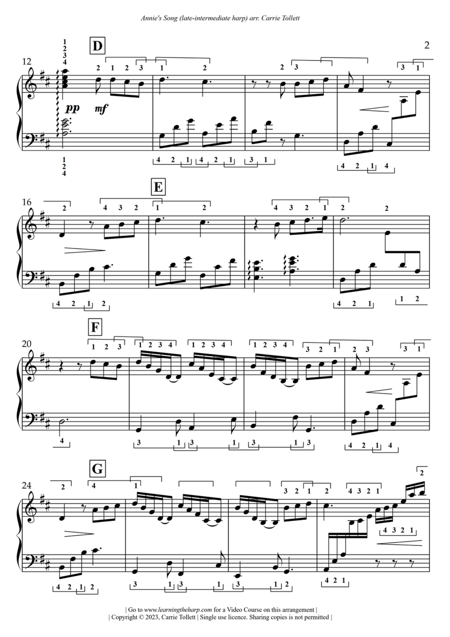 Annie's Song Celtic Harp scores gallery preview page 3