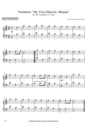 Variations "Ah, Vous Dirai-Je, Maman" (EASY PIANO) (K. 265, Variations: I, V, IX) [Mozart]