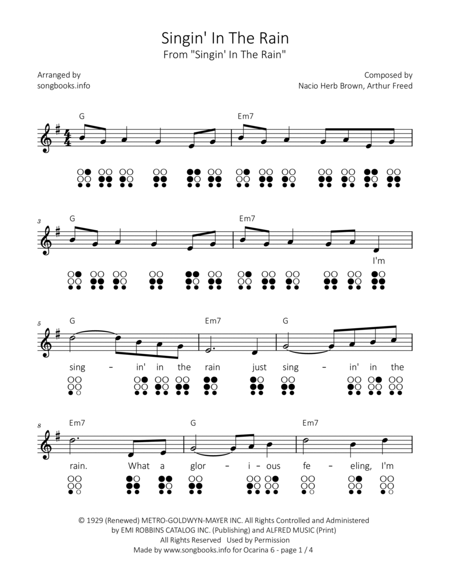 Singin' In The Rain ocarina scores gallery preview page 1