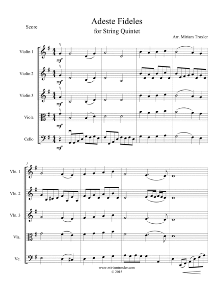 Adeste Fideles for String Quintet String Orchestra scores gallery preview page 2