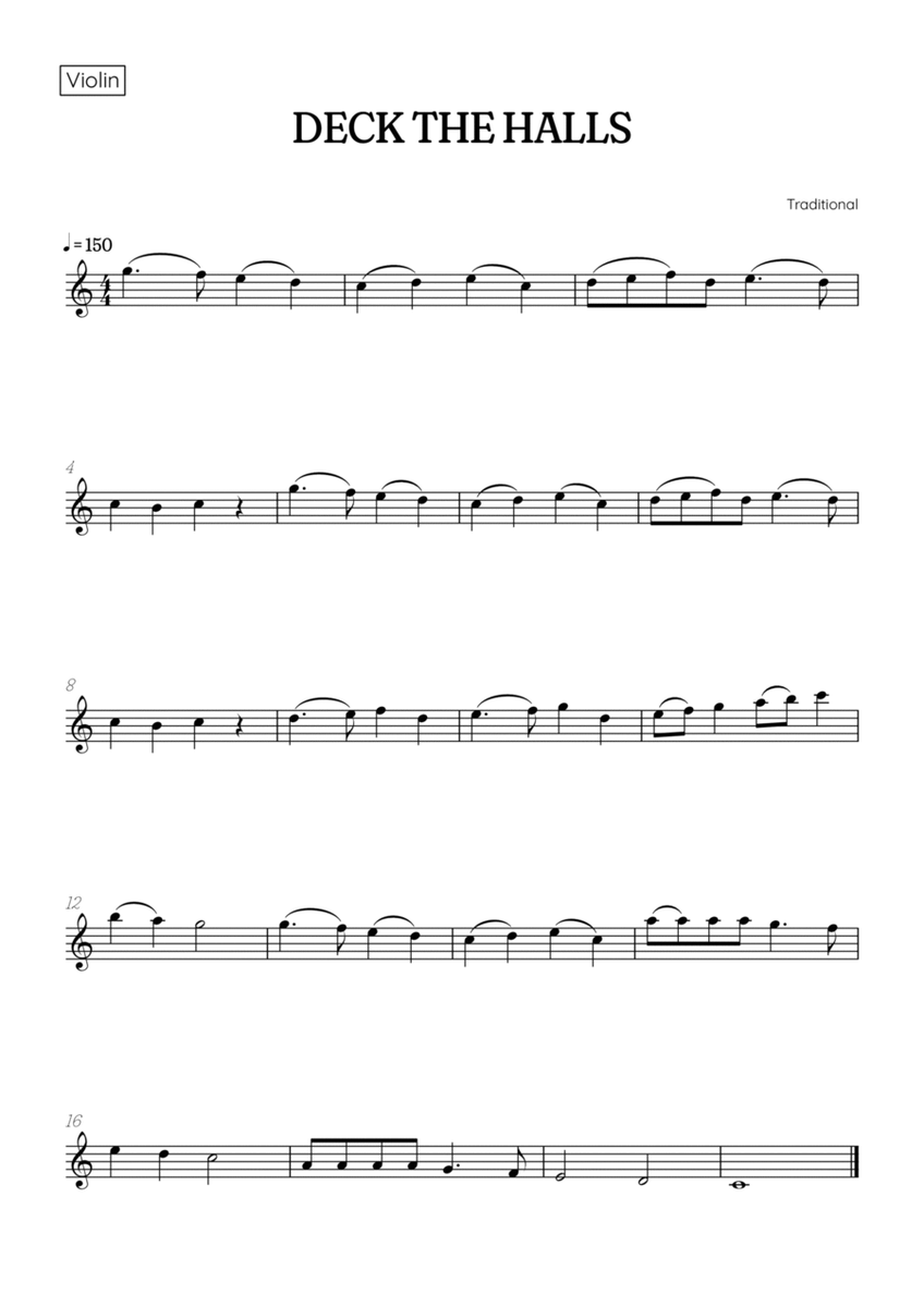 Deck the Halls for violin • easy Christmas song sheet music image number null