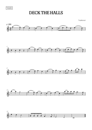 Deck the Halls for violin • easy Christmas song sheet music