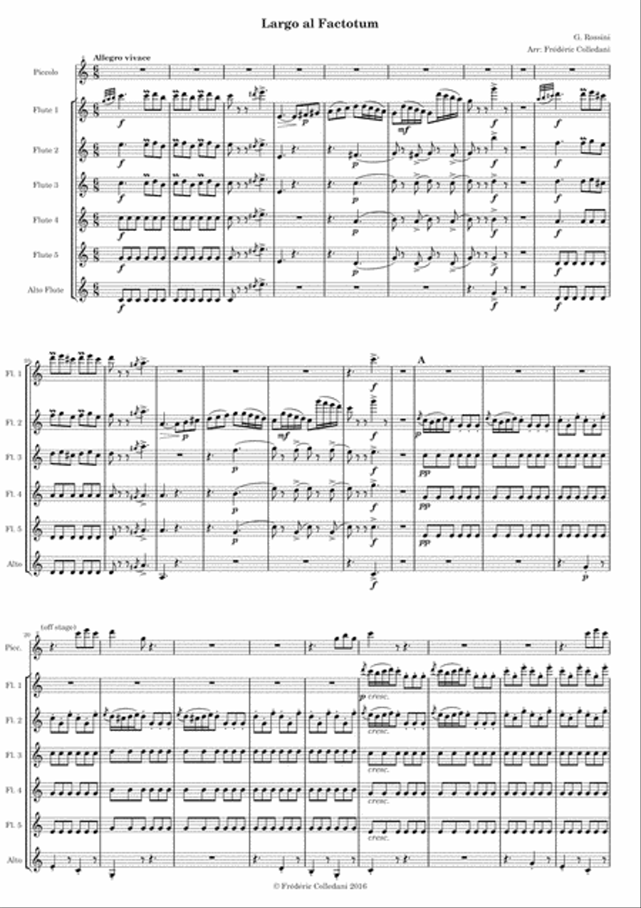 Rossini - Barber of Seville - Il barbiere di Siviglia - Largo al Factotum, air of Figaro, for Flute Woodwind Ensemble scores gallery preview page 1