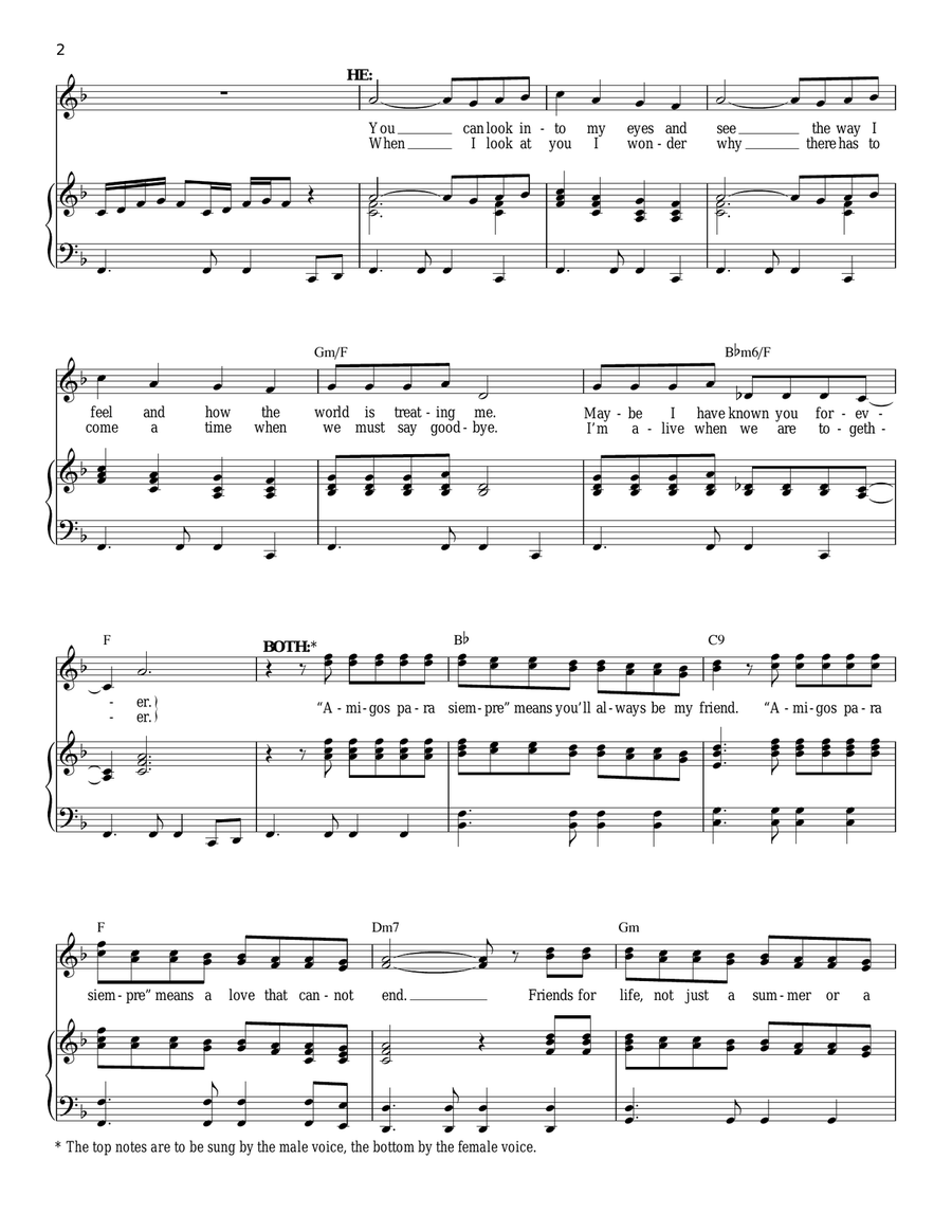 Amigos Para Siempre (Friends For Life) Piano, Vocal scores gallery preview page 2