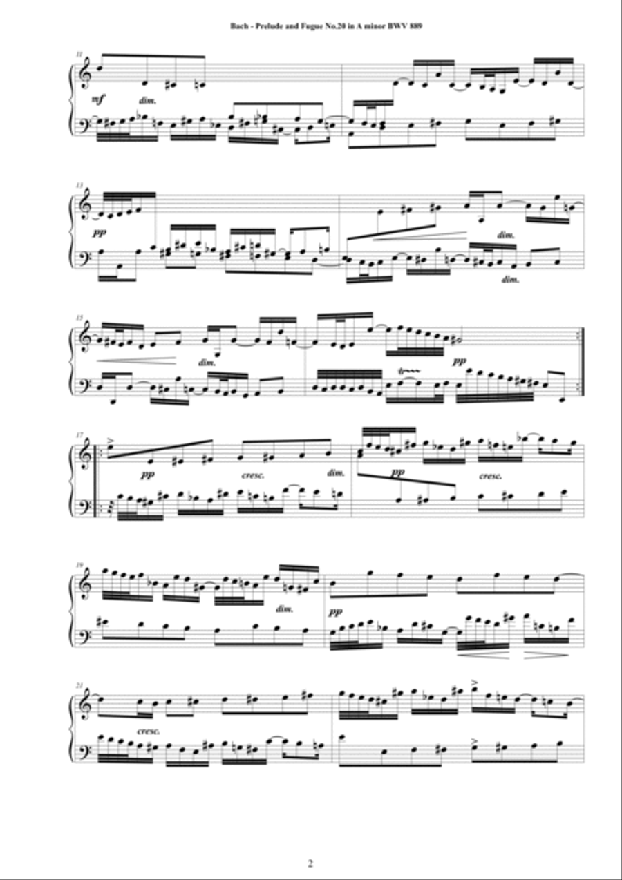 Bach - Prelude and Fugue No.20 in A minor BWV 889 for Piano Piano Solo scores gallery preview page 2