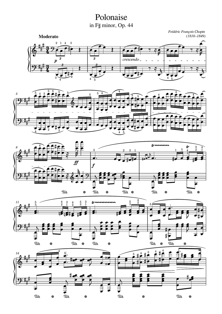 Chopin - Polonaise No.5 in F Sharp Minor. Op.44 - Original With Fingering For Piano Solo Piano Solo scores gallery preview page 1