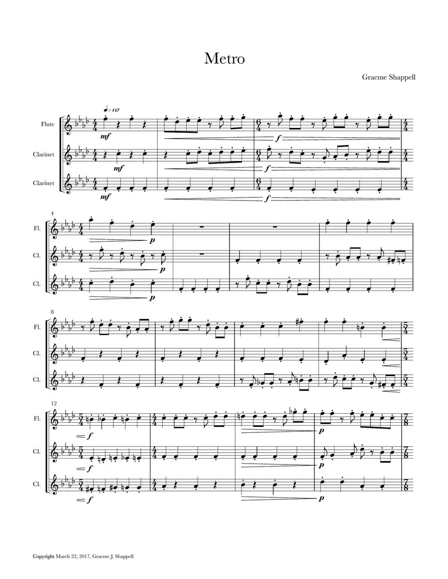 Metro - For Flute and Two Clarinets Small Ensemble scores gallery preview page 1