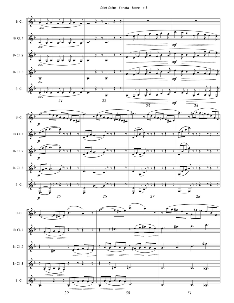 Saint-Saens - Clarinet Sonata (Clarinet Quintet) Clarinet Quintet scores gallery preview page 3