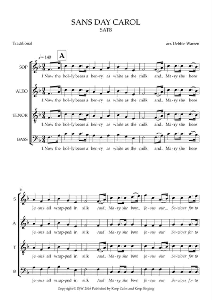 Sans Day Carol SATB a cappella 4-Part scores gallery preview page 2