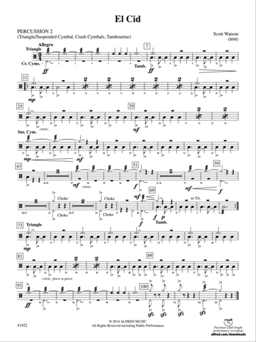 El Cid: 2nd Percussion Concert Band scores gallery preview page 1