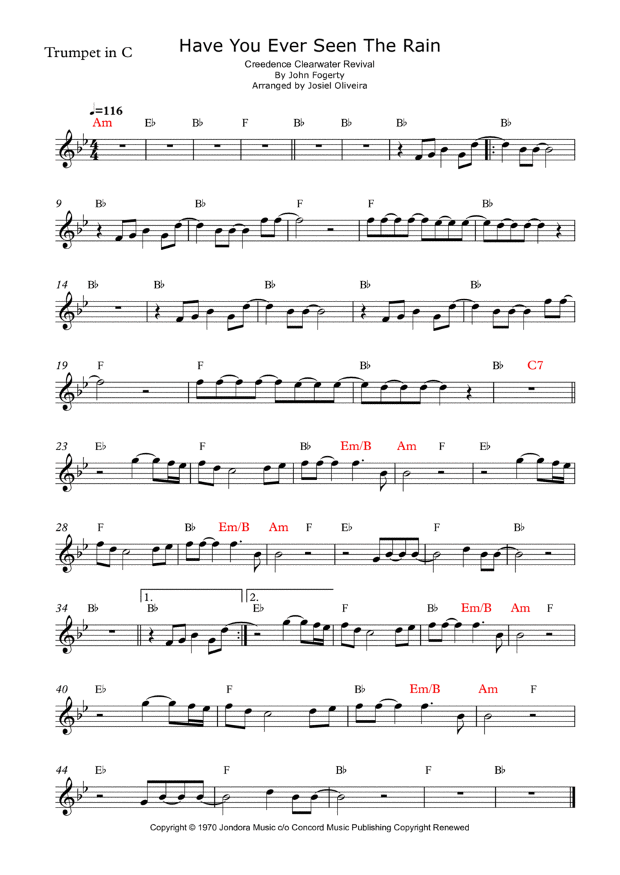 Have You Ever Seen The Rain? C Trumpet scores gallery preview page 1