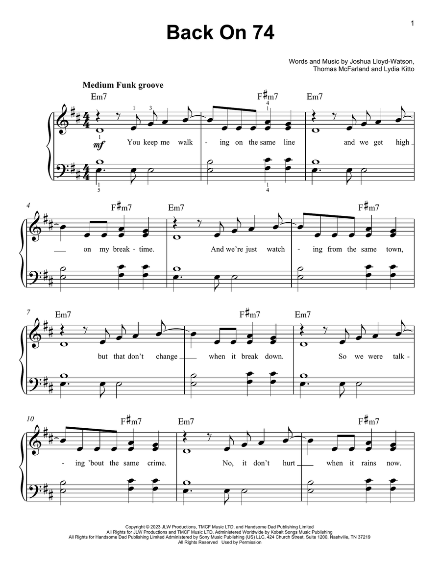 Back On 74 Easy Piano scores gallery preview page 1