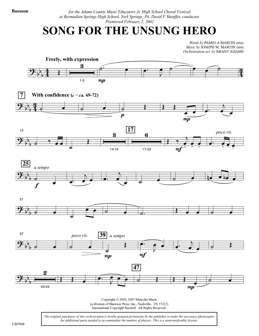 Song for the Unsung Hero - Bassoon Choir scores gallery preview page 1