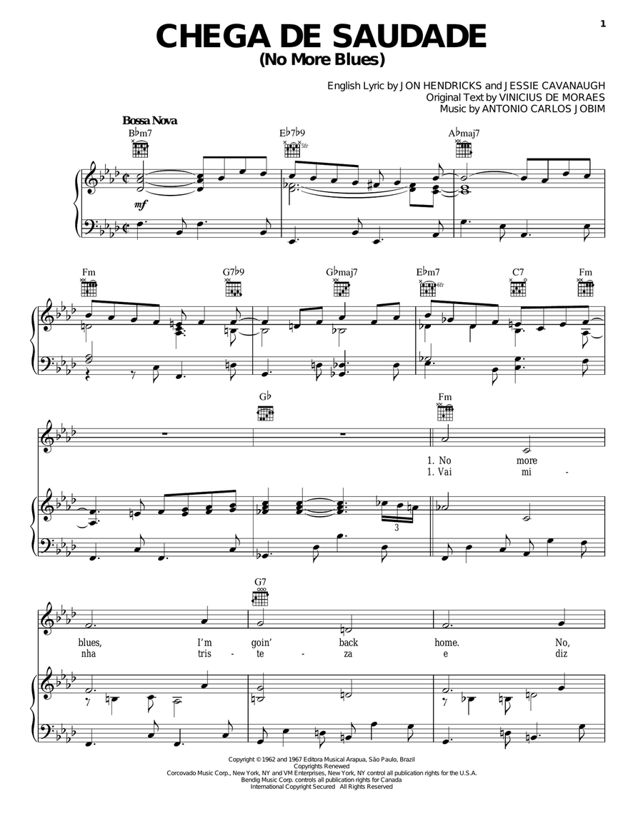Chega De Saudade (No More Blues) Piano, Vocal, Guitar scores gallery preview page 1