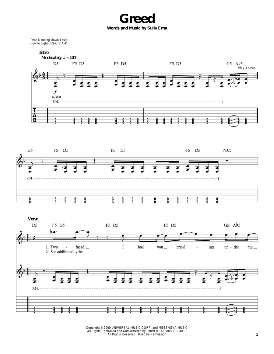 Greed Electric Guitar scores gallery preview page 1