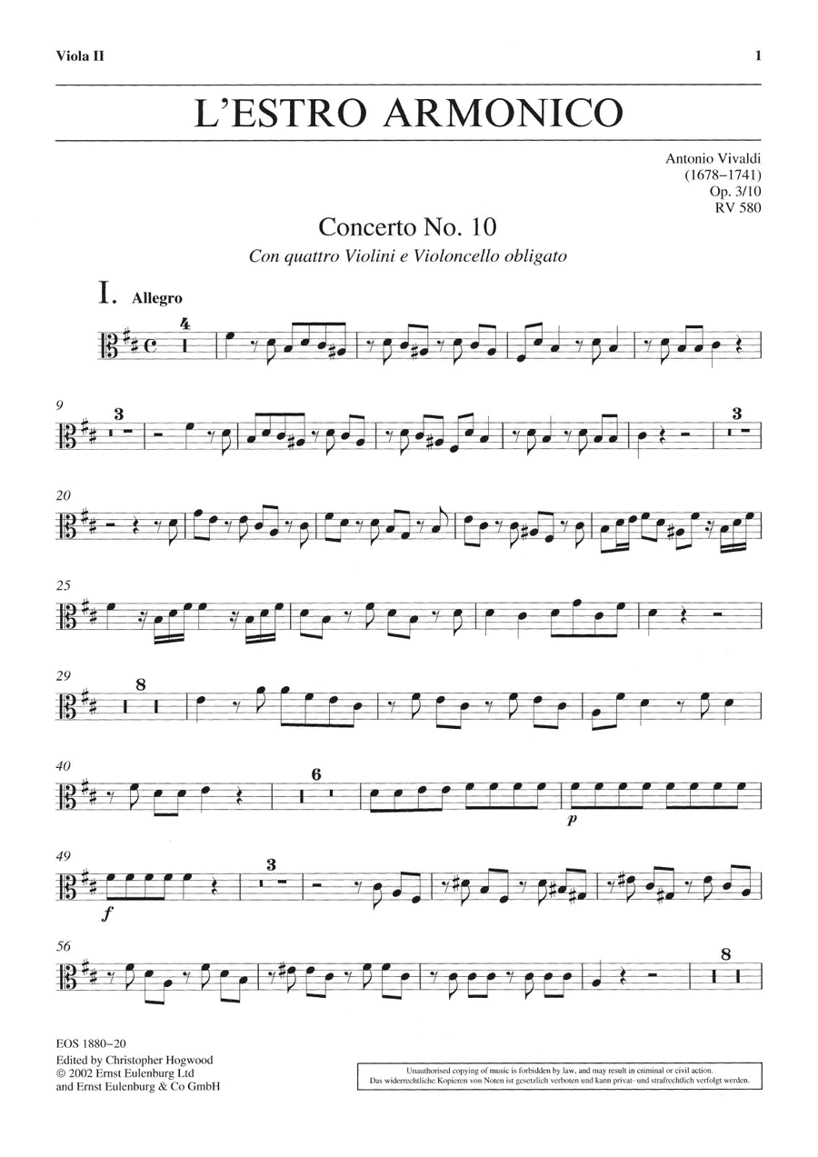 L'Estro Armonico Op. 3/10 RV 580 Part scores gallery preview page 1