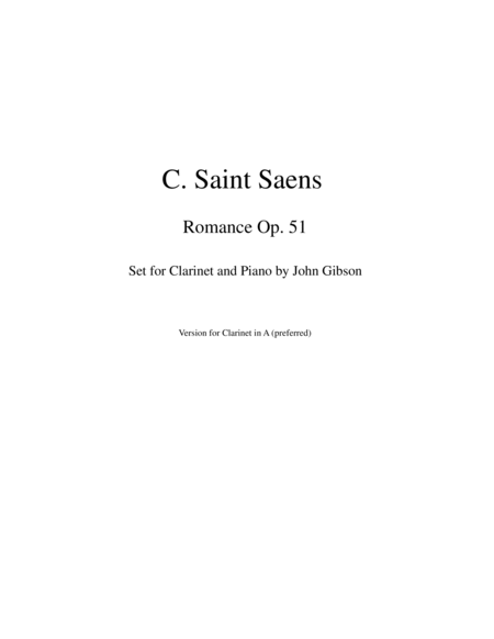 Saint-Saens - Romance Op. 51 set for Clarinet and Piano image number null